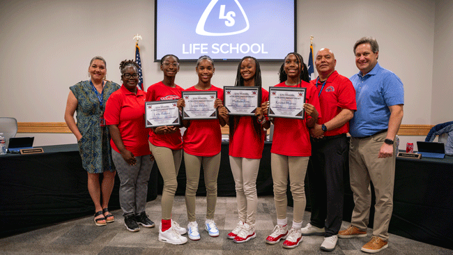 LMSW 4X100 Relay team with Principal and Superintendent